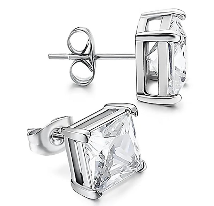 King n' Queen Ohrringe Diamant Eckig / Nickel Frei& Allergien Frei/ Edelstahl 1Paar