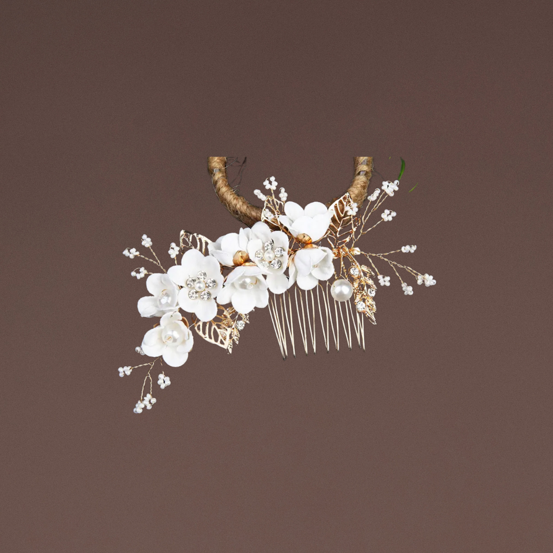Haarschmuck Gold Weiss Blumen 4