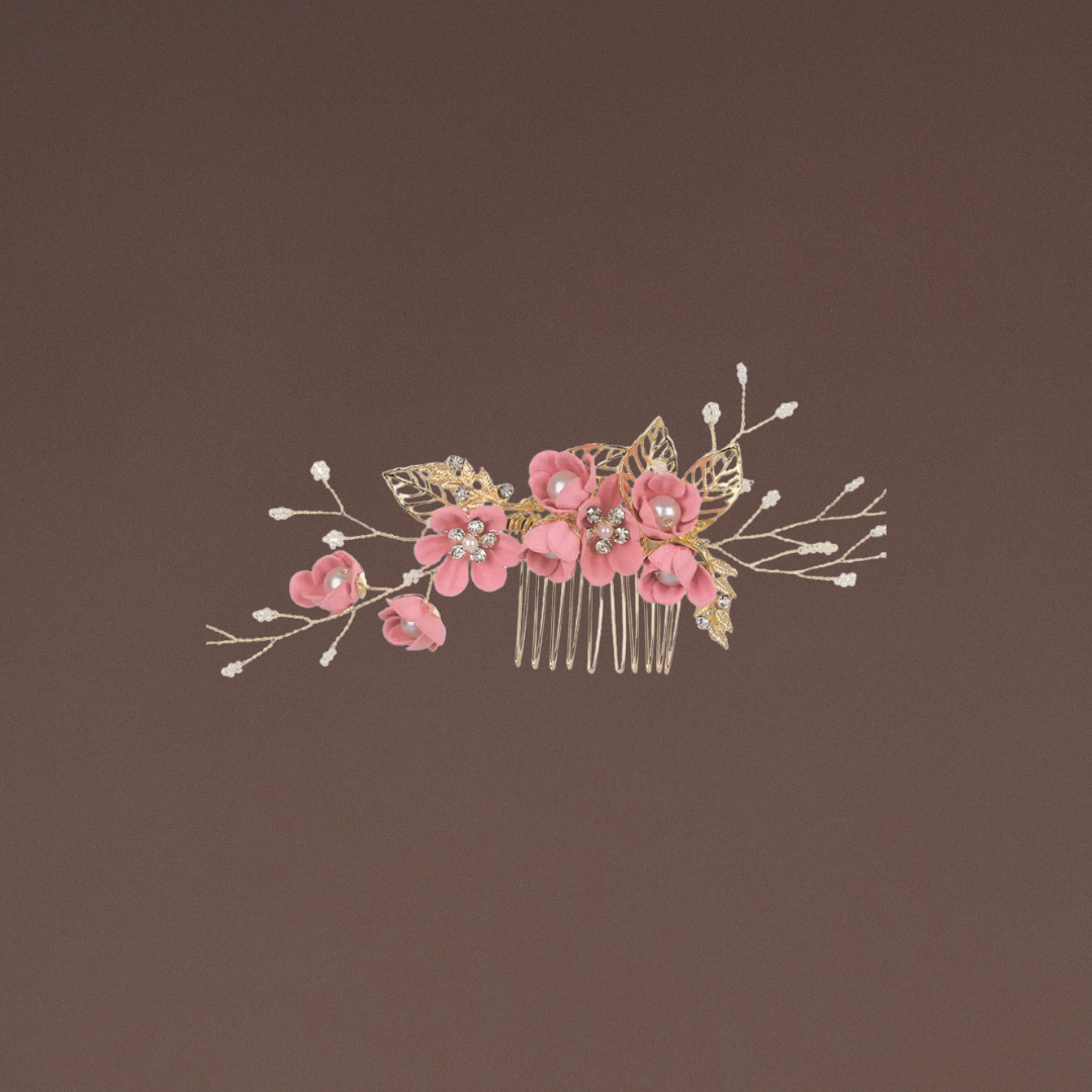 Haarschmuck Gold Rosa Blumen 4