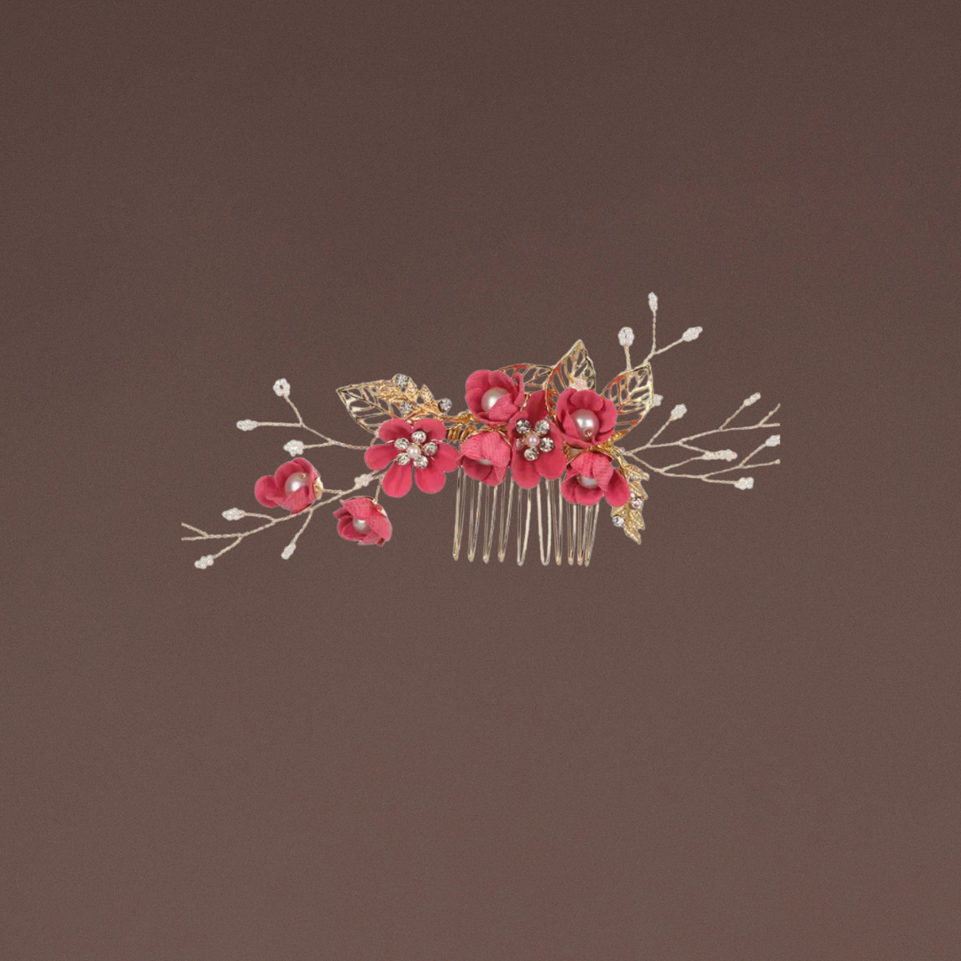 Haarschmuck Gold Rot Blumen 4