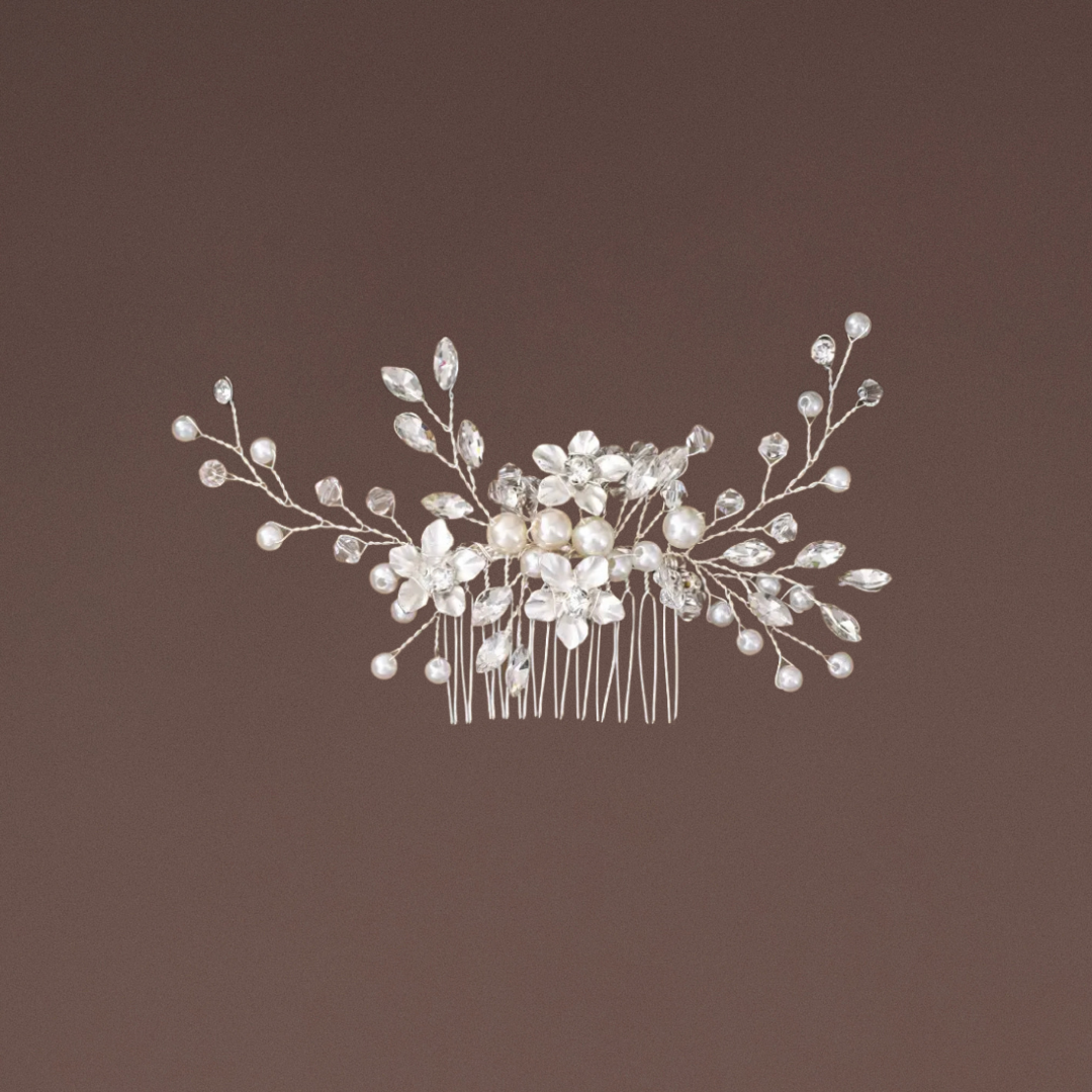 Haarschmuck Silber Perlen Blumen