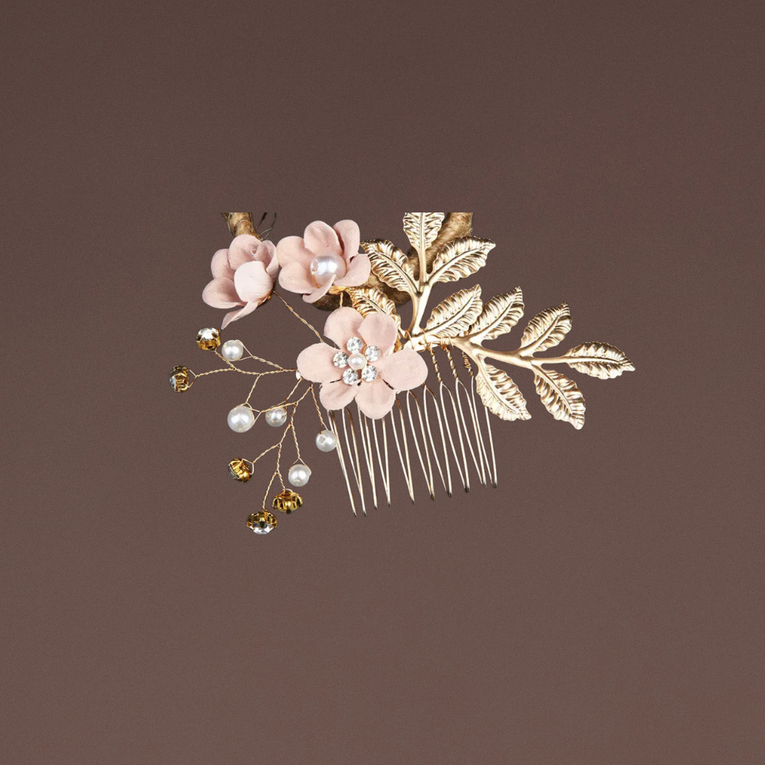 Haarschmuck Gold Beige Blumen 3