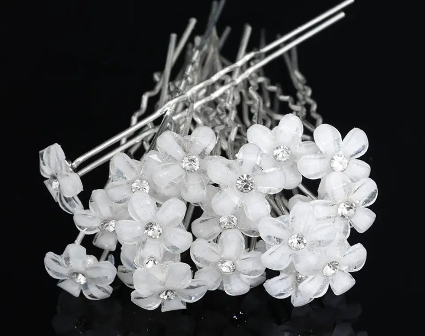 Haarschmuck Glasblumen rund Diamanten 1Stück
