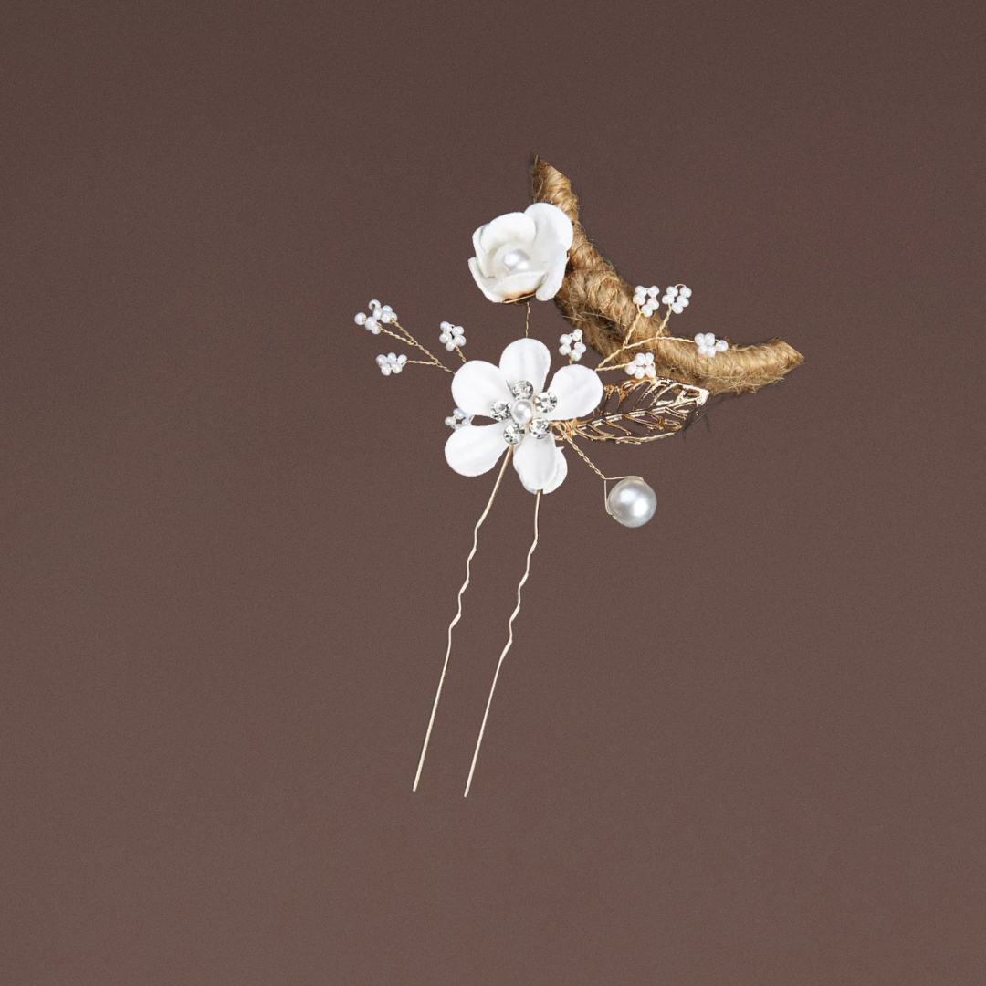 Haarschmuck Gold Weiss Blumen 2
