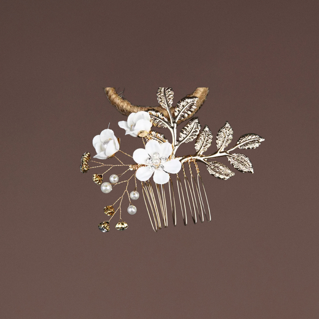 Haarschmuck Gold Weiss Blumen 3