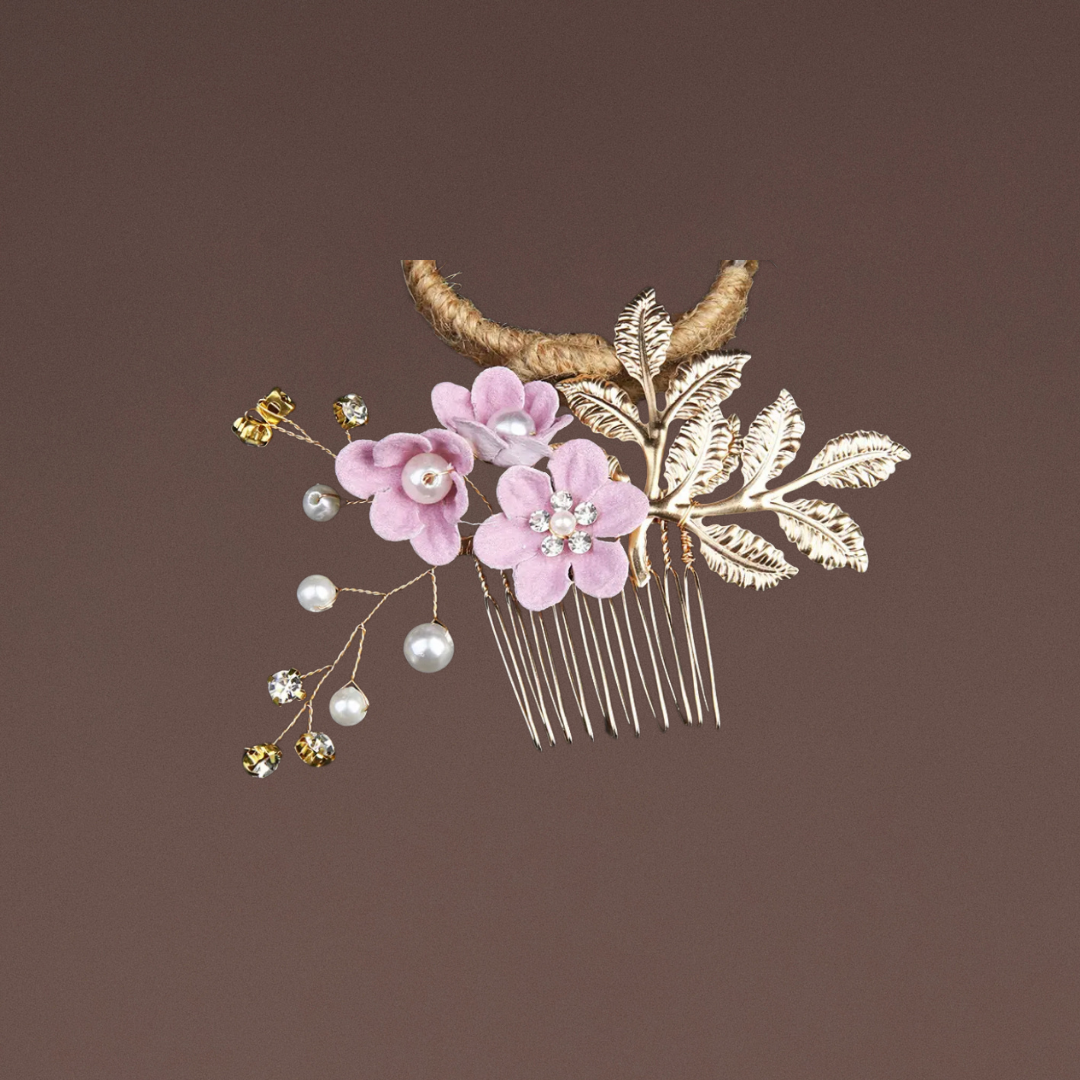 Haarschmuck Gold Lila Blumen 3