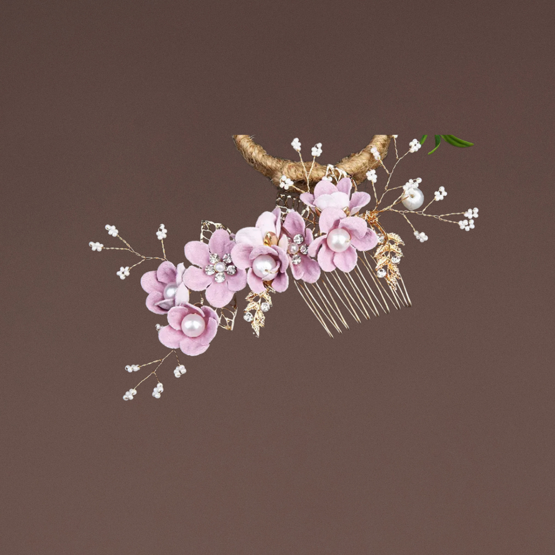 Haarschmuck Gold Lila Blumen 4