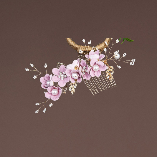 Haarschmuck Gold Lila Blumen 4