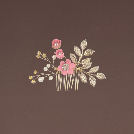 Haarschmuck Gold Rosa Blumen 3