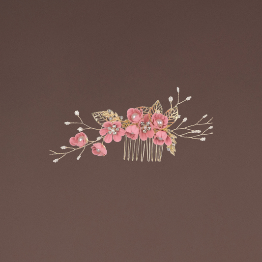 Haarschmuck Gold Rosa Blumen 4