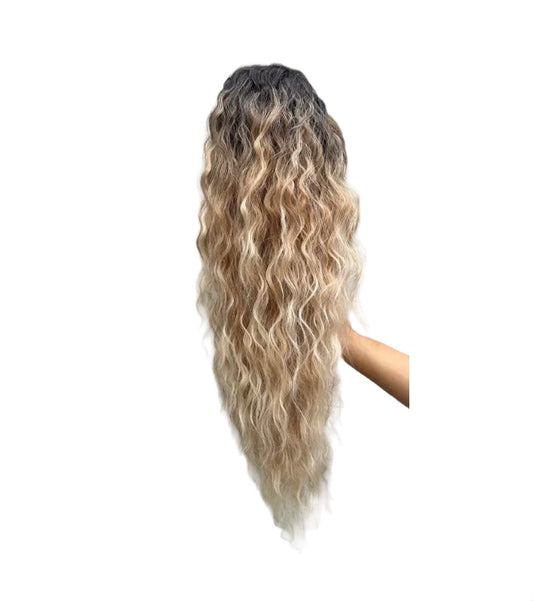 Ponytail Curls 65cm Kunsthaar Dunkel Braun Gold Blond