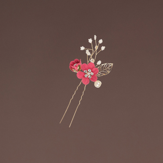Haarschmuck Gold Rot Blumen 2