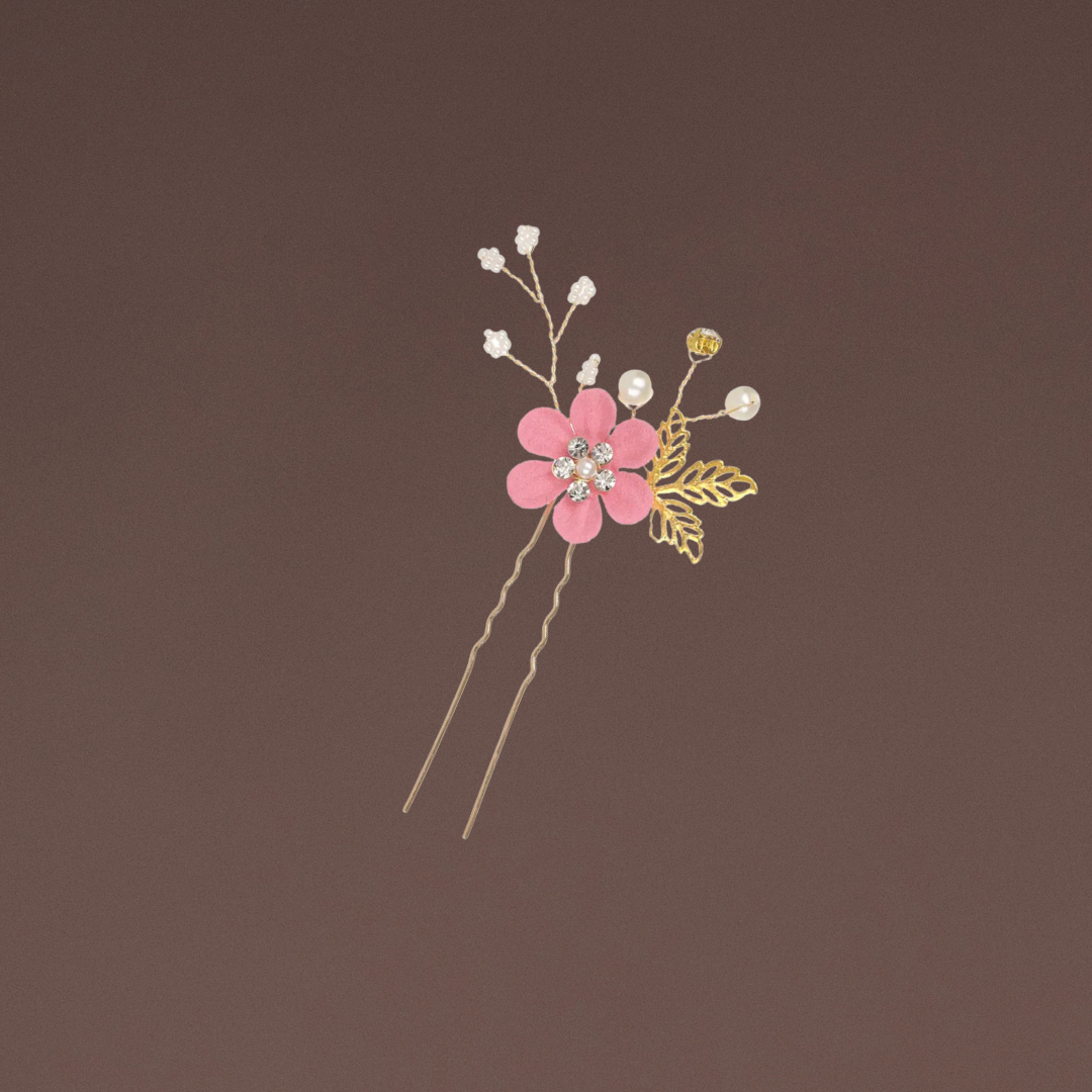 Haarschmuck Gold Rosa Blumen 1