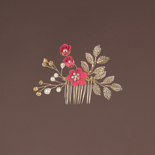 Haarschmuck Gold Rot Blumen 3