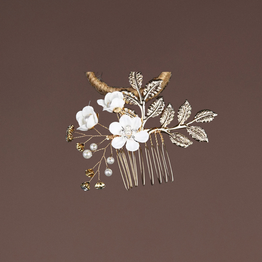 Haarschmuck Gold Weiss Blumen 3