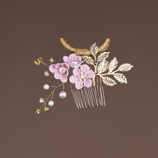 Haarschmuck Gold Lila Blumen 3