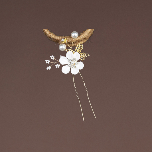Haarschmuck Gold Weiss Blumen 1